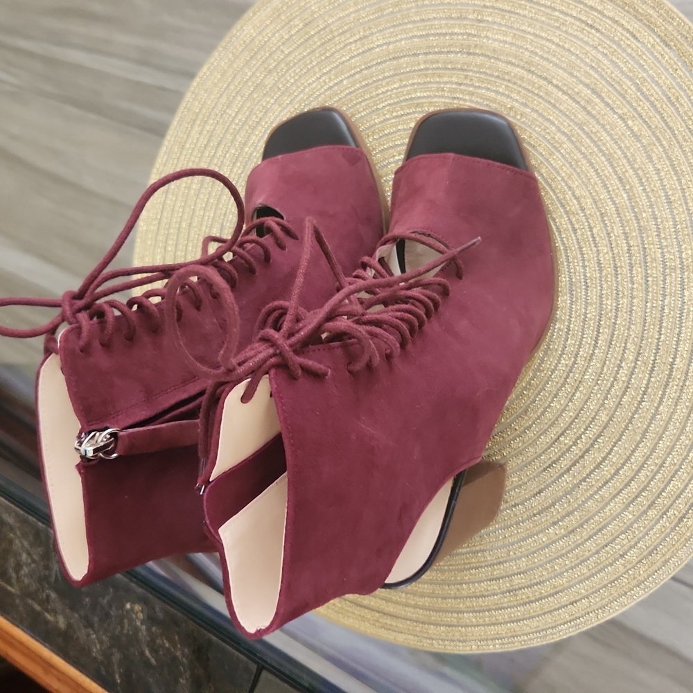 Zara Women gladiator Suede lace Up open Toe Heeled Booties Size 39 / 9 US